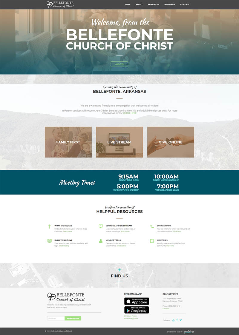 Website design for Bellefonte Church of Christ in Bellefonte, AR